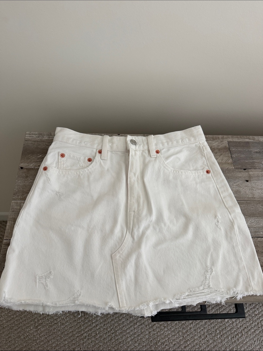 Mango White Denim Mini Skirt